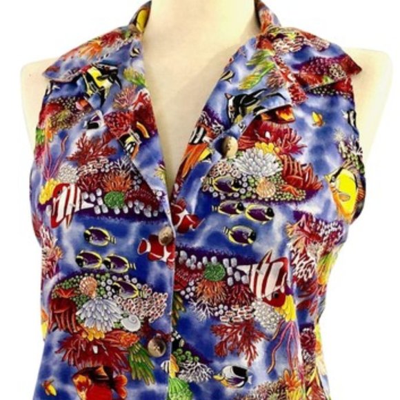 1980s Tropical Fish Sleeveless Collar Top - Picture 1 of 4